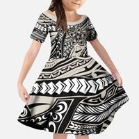 Polynesian Girl Tribal Tattoo Kid Short Sleeve Dress Beige Vibe
