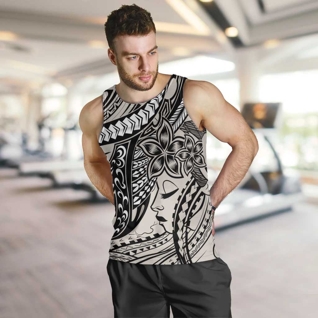 Polynesian Girl Tribal Tattoo Men Tank Top Beige Vibe LT9 Beige - Polynesian Pride