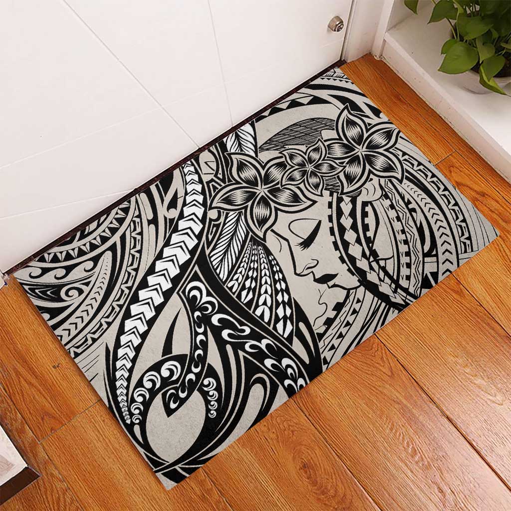 Polynesian Girl Tribal Tattoo Rubber Doormat Beige Vibe