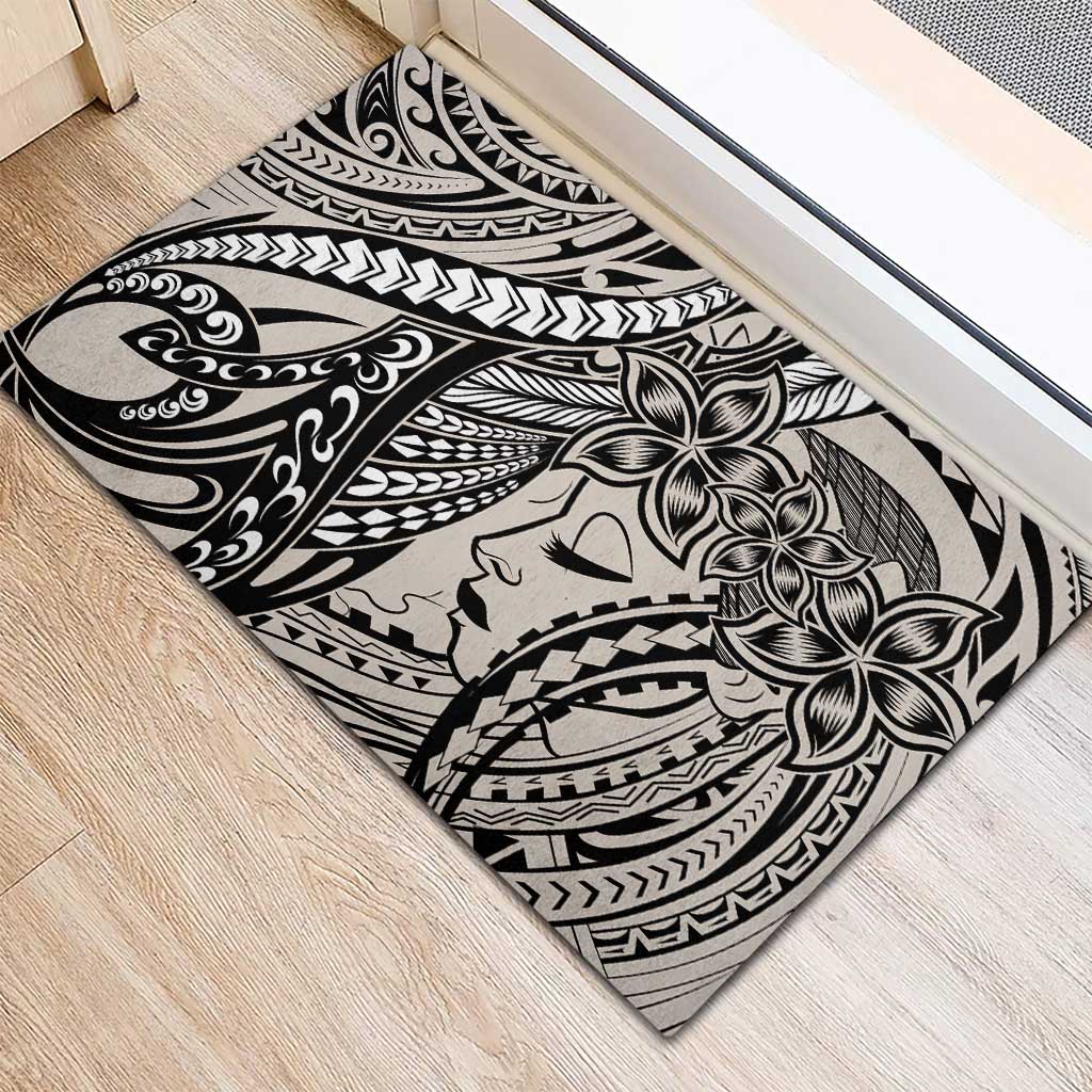 Polynesian Girl Tribal Tattoo Rubber Doormat Beige Vibe