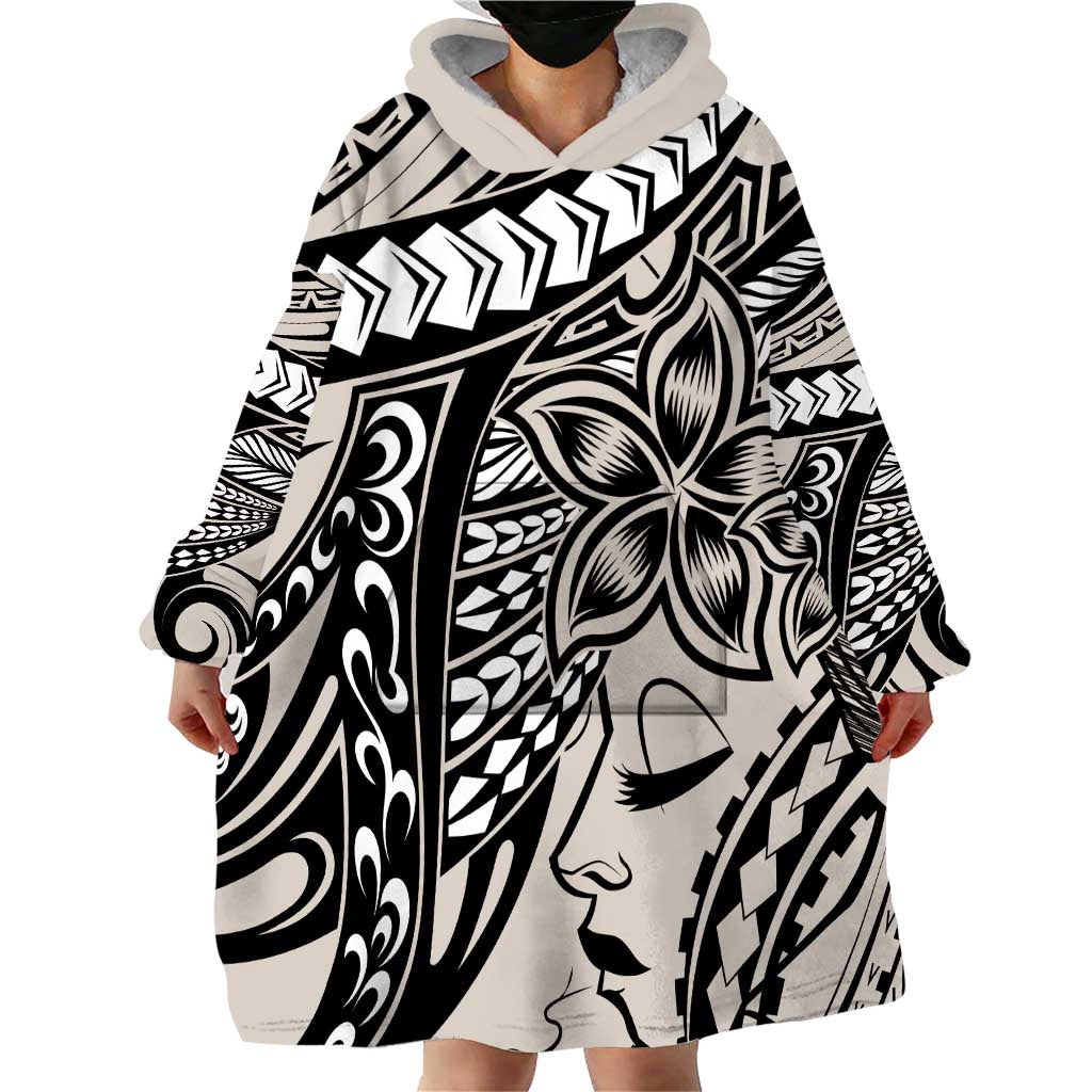 Polynesian Girl Tribal Tattoo Wearable Blanket Hoodie Beige Vibe LT9 - Polynesian Pride