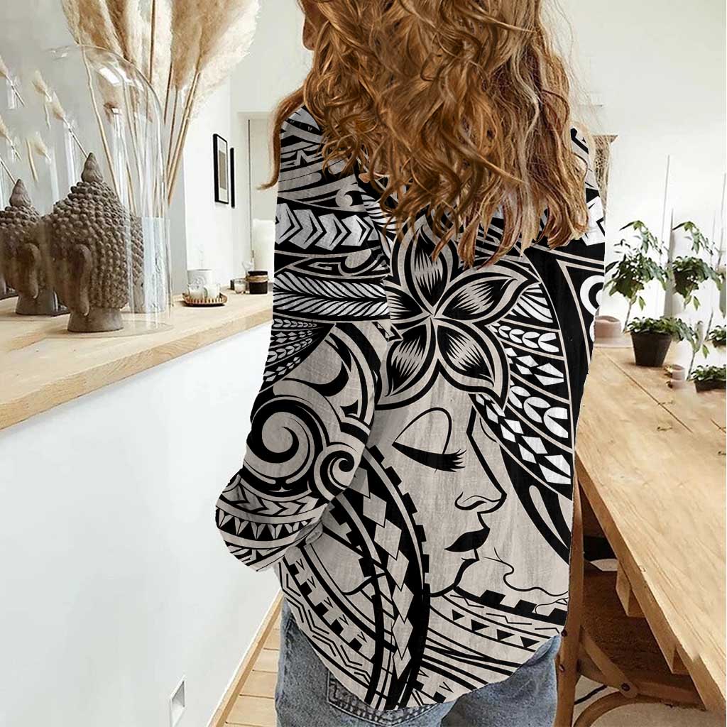 Polynesian Girl Tribal Tattoo Women Casual Shirt Beige Vibe LT9 - Polynesian Pride
