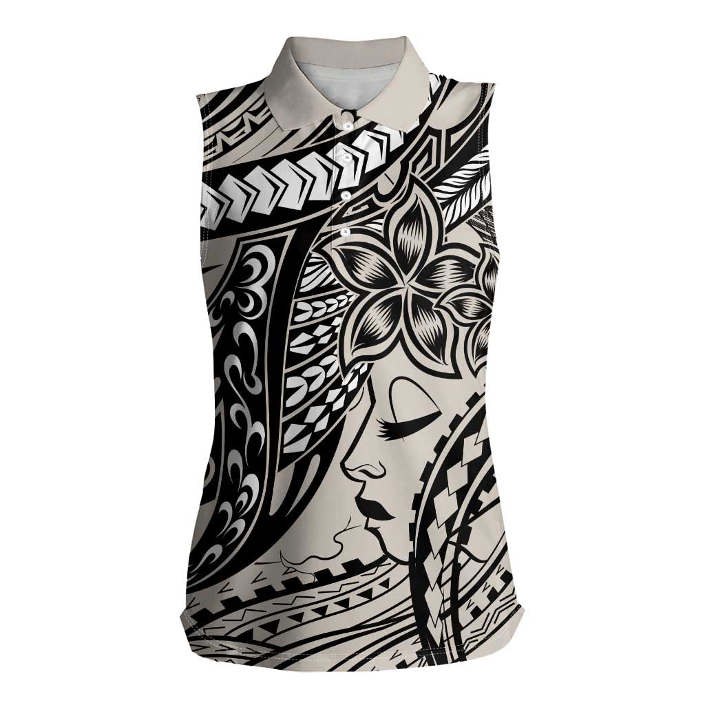 Polynesian Girl Tribal Tattoo Women Sleeveless Polo Shirt Beige Vibe LT9 Female Beige - Polynesian Pride