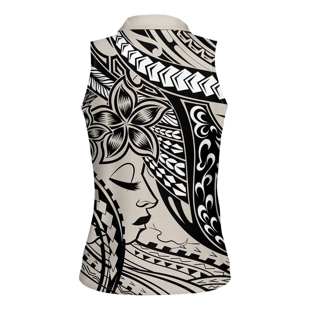 Polynesian Girl Tribal Tattoo Women Sleeveless Polo Shirt Beige Vibe LT9 - Polynesian Pride