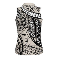 Polynesian Girl Tribal Tattoo Women Sleeveless Polo Shirt Beige Vibe LT9 - Polynesian Pride