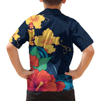 Polynesian Hibiscus Flower Waves Pattern Family Matching Long Sleeve Bodycon Dress and Hawaiian Shirt LT9 - Polynesian Pride