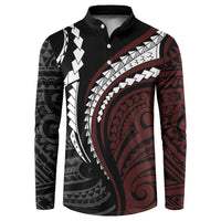 Polynesian Oxblood Line Art Tribal Tattoo Button Sweatshirt