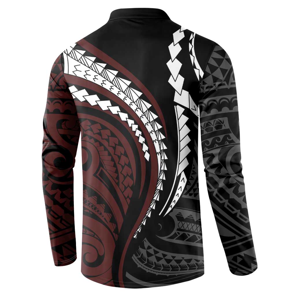 Polynesian Oxblood Line Art Tribal Tattoo Button Sweatshirt