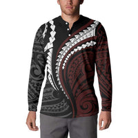 Polynesian Oxblood Line Art Tribal Tattoo Button Sweatshirt
