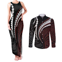 Polynesian Oxblood Line Art Tribal Tattoo Couples Matching Tank Maxi Dress and Long Sleeve Button Shirt LT9 Beige - Polynesian Pride