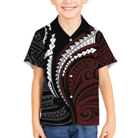 Polynesian Oxblood Line Art Tribal Tattoo Family Matching Long Sleeve Bodycon Dress and Hawaiian Shirt LT9 Son's Shirt Beige - Polynesian Pride