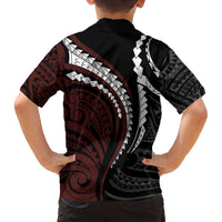 Polynesian Oxblood Line Art Tribal Tattoo Family Matching Off The Shoulder Long Sleeve Dress and Hawaiian Shirt LT9 - Polynesian Pride