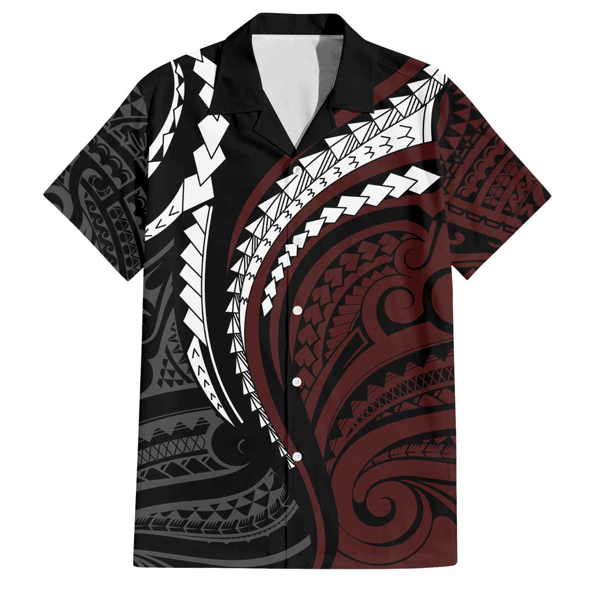 Polynesian Oxblood Line Art Tribal Tattoo Family Matching Off The Shoulder Long Sleeve Dress and Hawaiian Shirt LT9 Dad's Shirt - Short Sleeve Beige - Polynesian Pride