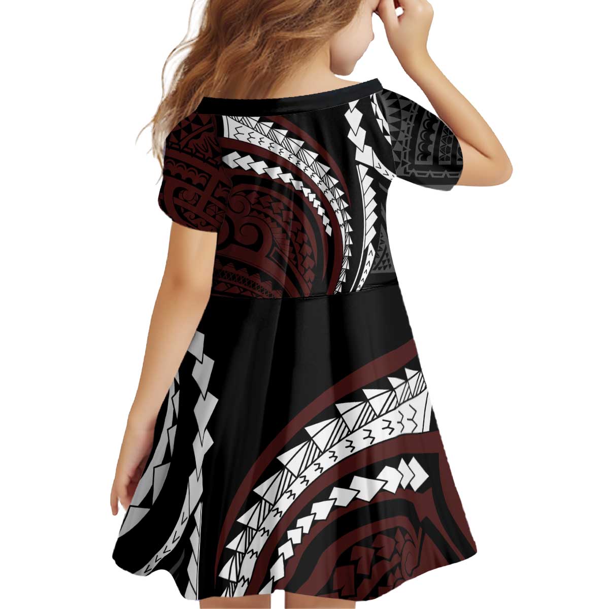 Polynesian Oxblood Line Art Tribal Tattoo Family Matching Puletasi and Hawaiian Shirt LT9 - Polynesian Pride