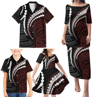 Polynesian Oxblood Line Art Tribal Tattoo Family Matching Puletasi and Hawaiian Shirt LT9 - Polynesian Pride