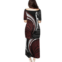 Polynesian Oxblood Line Art Tribal Tattoo Family Matching Puletasi and Hawaiian Shirt LT9 - Polynesian Pride