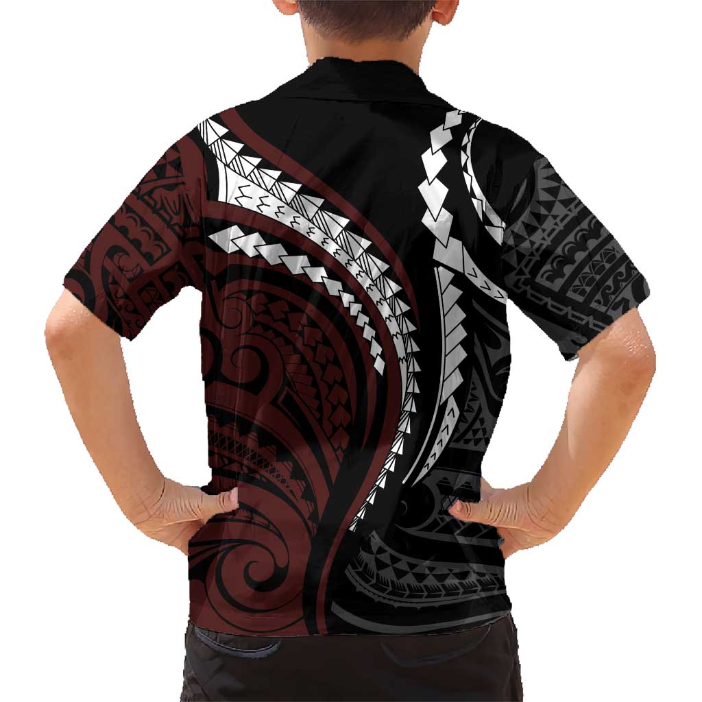 Polynesian Oxblood Line Art Tribal Tattoo Family Matching Short Sleeve Bodycon Dress and Hawaiian Shirt LT9 - Polynesian Pride