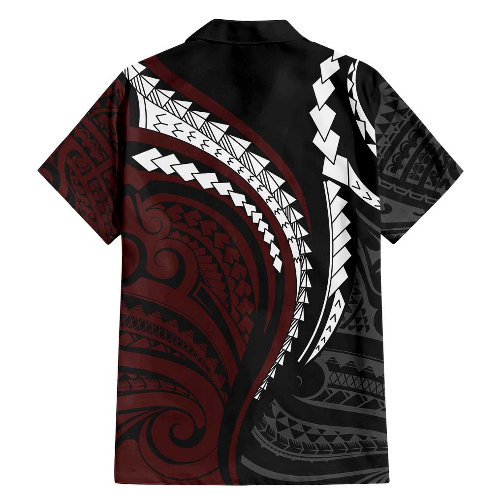 Polynesian Oxblood Line Art Tribal Tattoo Family Matching Short Sleeve Bodycon Dress and Hawaiian Shirt LT9 - Polynesian Pride