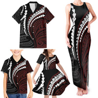 Polynesian Oxblood Line Art Tribal Tattoo Family Matching Tank Maxi Dress and Hawaiian Shirt LT9 - Polynesian Pride