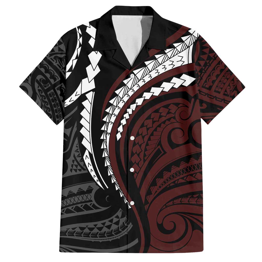 Polynesian Oxblood Line Art Tribal Tattoo Family Matching Tank Maxi Dress and Hawaiian Shirt LT9 Dad's Shirt - Short Sleeve Beige - Polynesian Pride