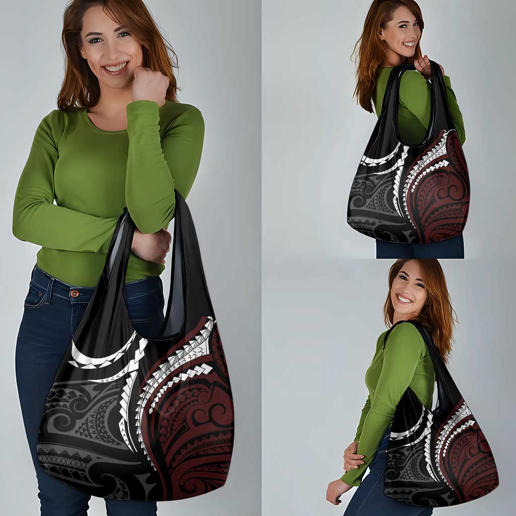 Polynesian Oxblood Line Art Tribal Tattoo Grocery Bag