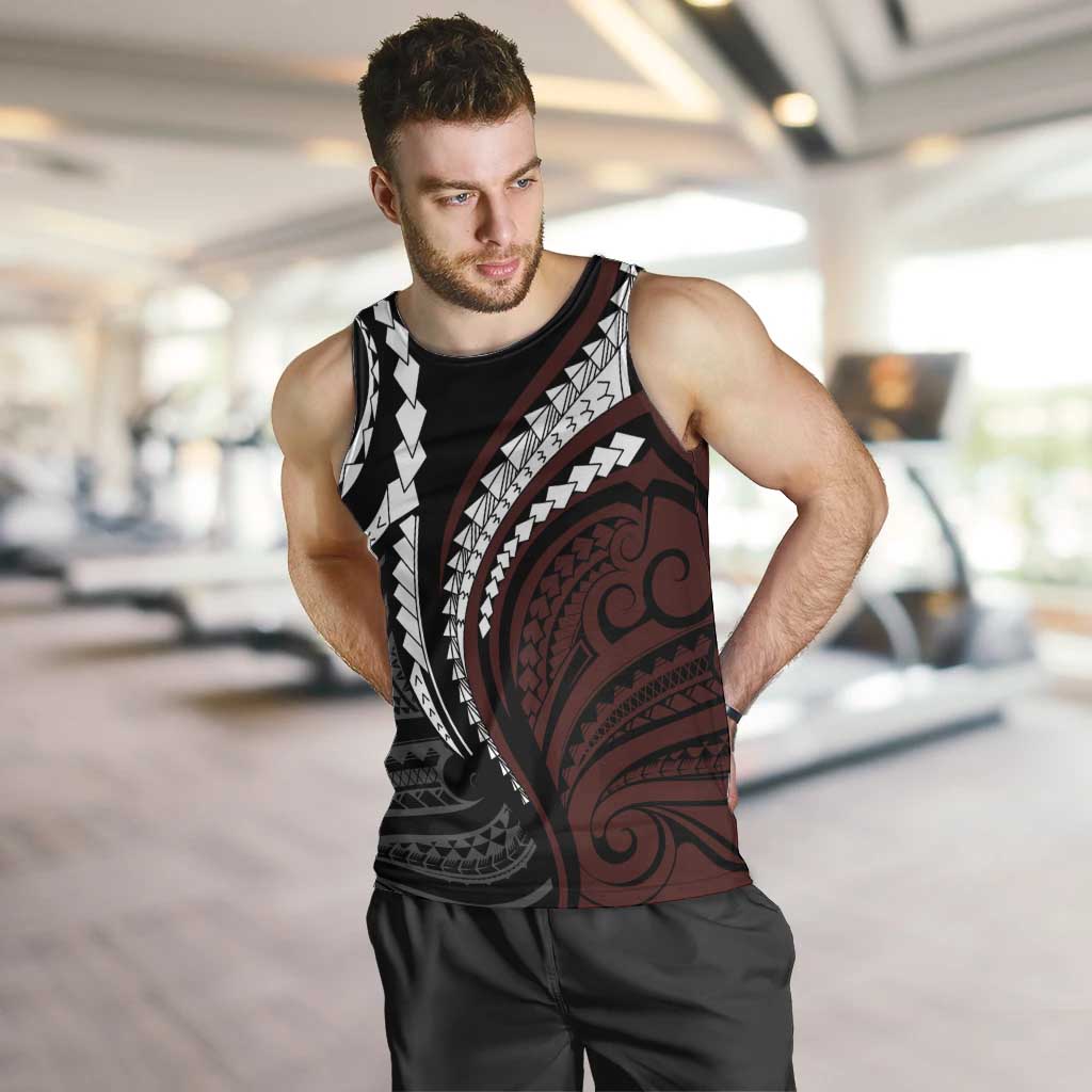 Polynesian Oxblood Line Art Tribal Tattoo Men Tank Top LT9 Beige - Polynesian Pride