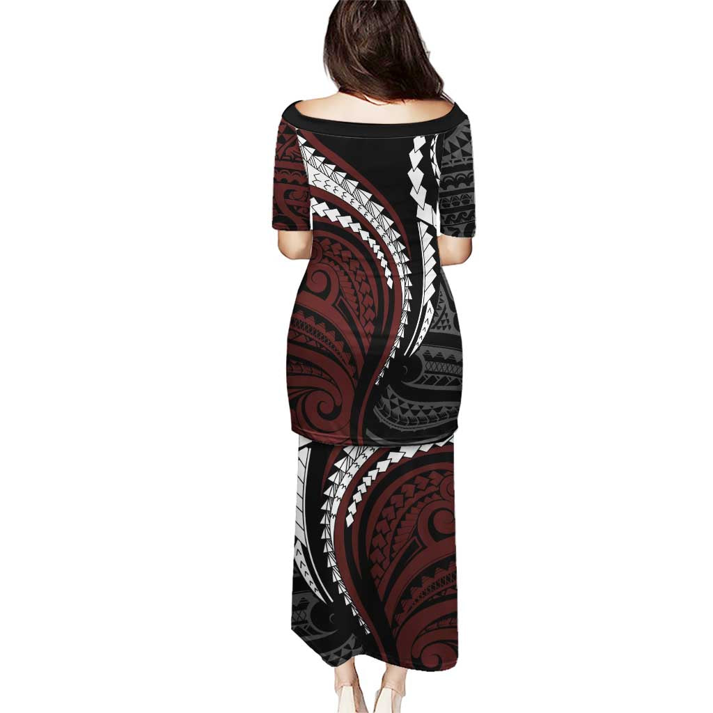 Polynesian Oxblood Line Art Tribal Tattoo Puletasi