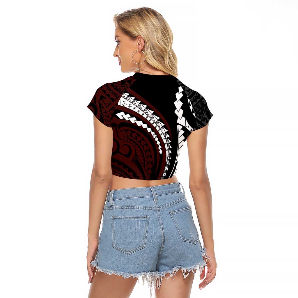 Polynesian Oxblood Line Art Tribal Tattoo Raglan Cropped T Shirt LT9 - Polynesian Pride