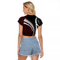 Polynesian Oxblood Line Art Tribal Tattoo Raglan Cropped T Shirt LT9 - Polynesian Pride