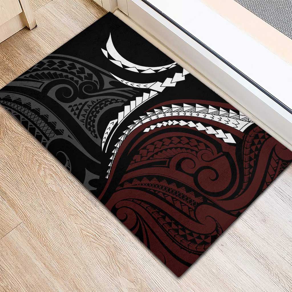 Polynesian Oxblood Line Art Tribal Tattoo Rubber Doormat