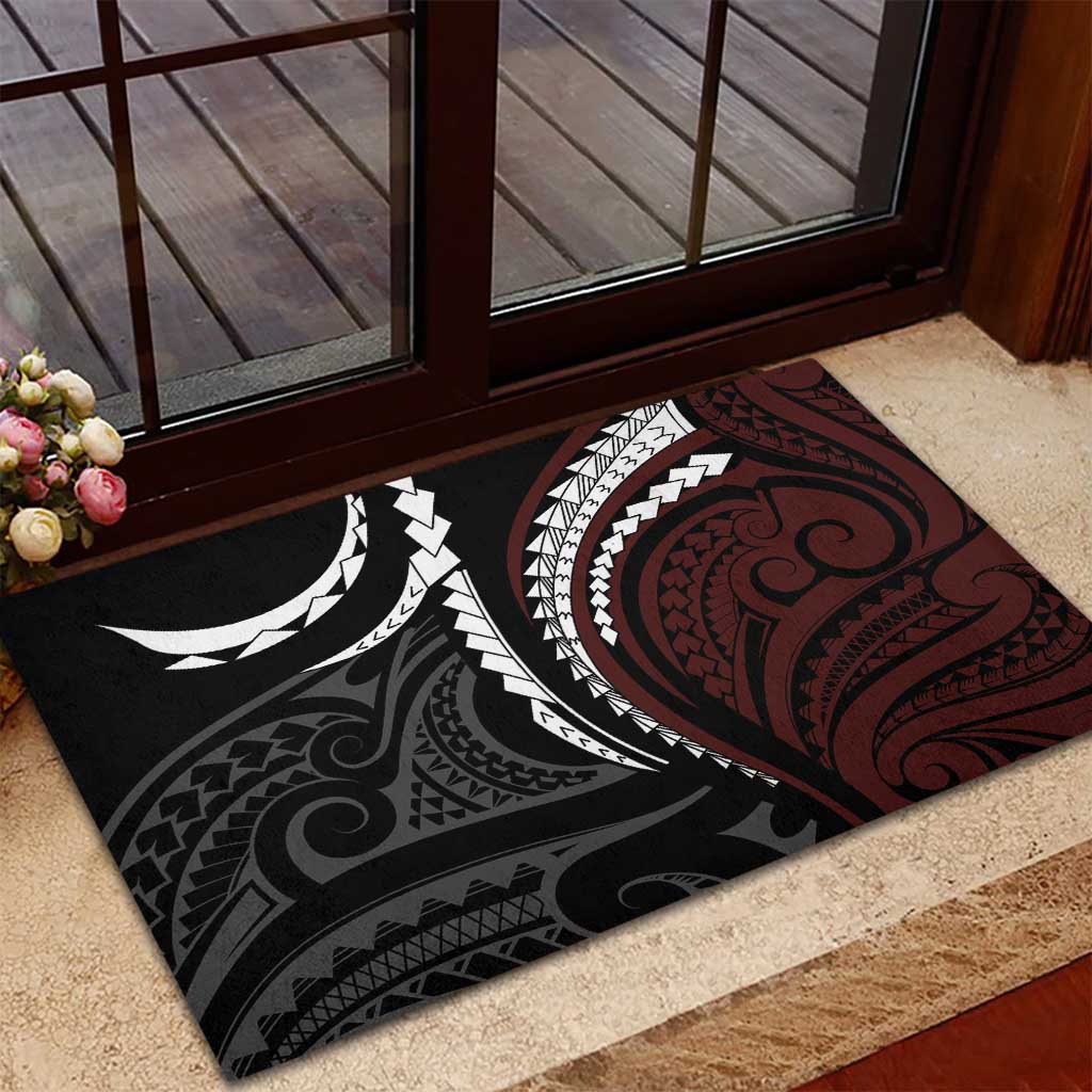 Polynesian Oxblood Line Art Tribal Tattoo Rubber Doormat