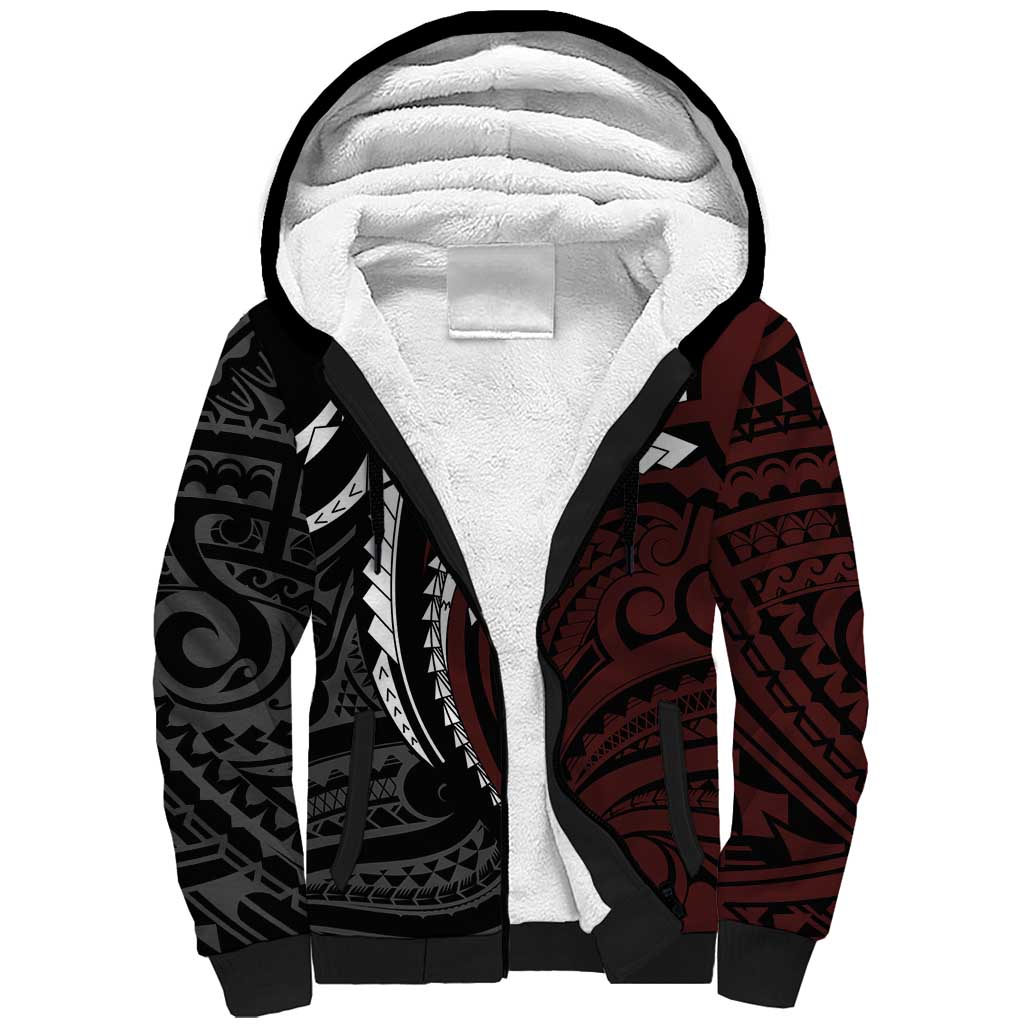 Polynesian Oxblood Line Art Tribal Tattoo Sherpa Hoodie LT9 Unisex Beige - Polynesian Pride