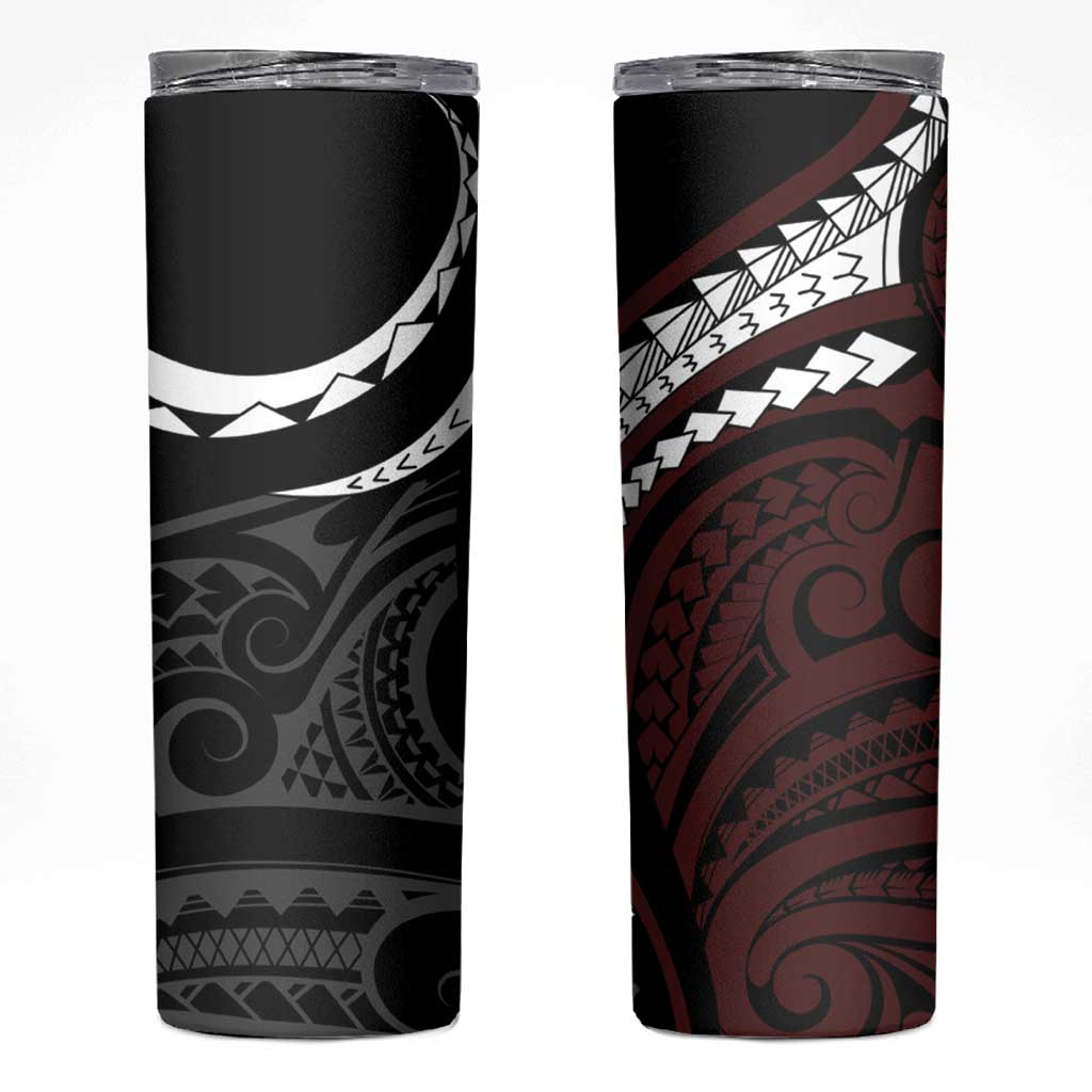 Polynesian Oxblood Line Art Tribal Tattoo Skinny Tumbler LT9 Beige - Polynesian Pride