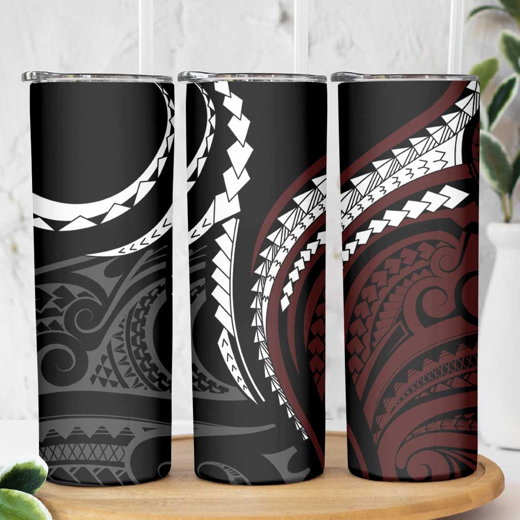 Polynesian Oxblood Line Art Tribal Tattoo Skinny Tumbler LT9 - Polynesian Pride