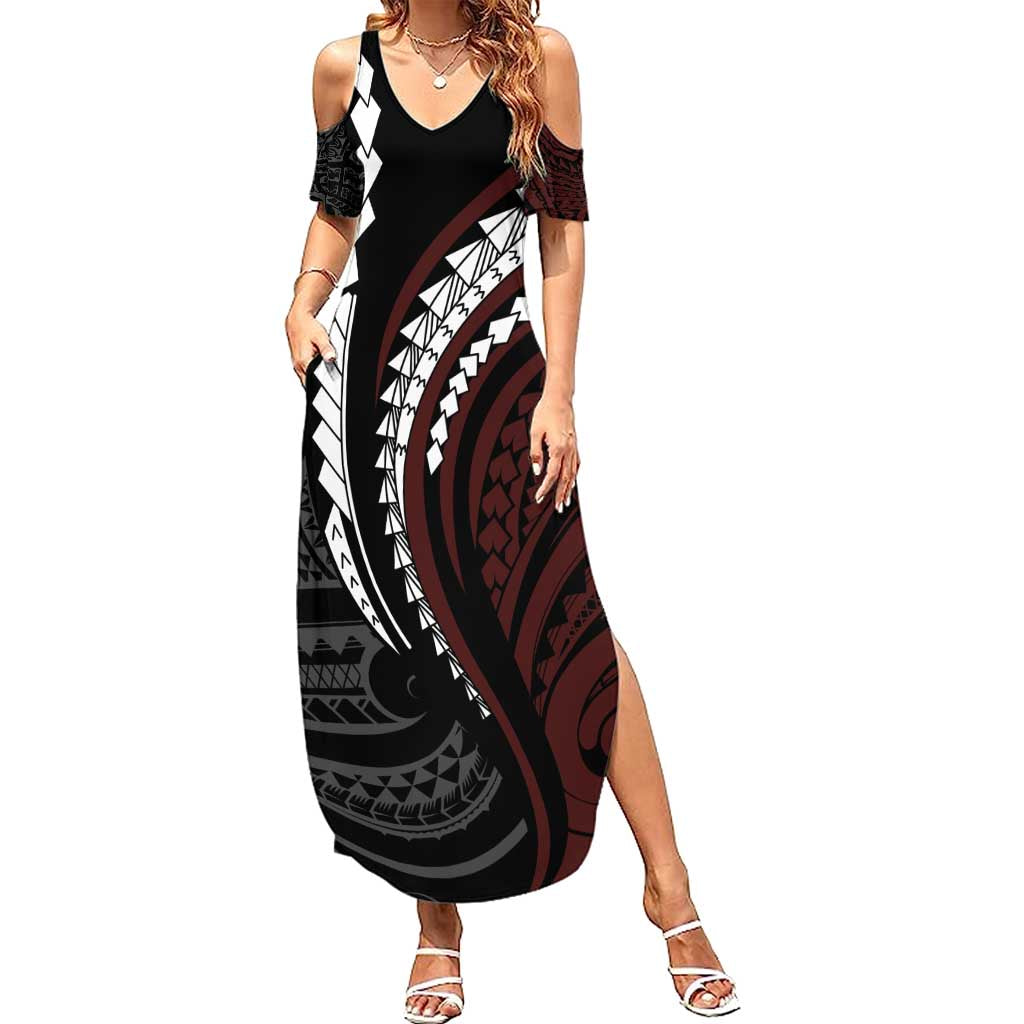 Polynesian Oxblood Line Art Tribal Tattoo Summer Maxi Dress LT9 Women Beige - Polynesian Pride