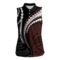 Polynesian Oxblood Line Art Tribal Tattoo Women Sleeveless Polo Shirt LT9 Female Beige - Polynesian Pride