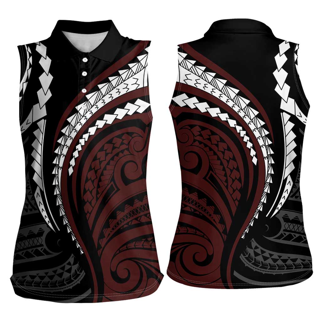 Polynesian Oxblood Line Art Tribal Tattoo Women Sleeveless Polo Shirt LT9 - Polynesian Pride