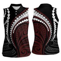 Polynesian Oxblood Line Art Tribal Tattoo Women Sleeveless Polo Shirt LT9 - Polynesian Pride