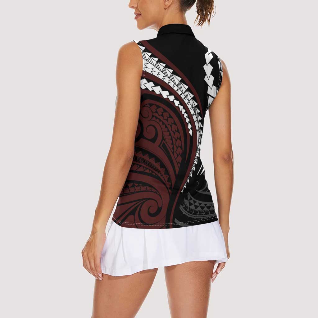 Polynesian Oxblood Line Art Tribal Tattoo Women Sleeveless Polo Shirt LT9 - Polynesian Pride