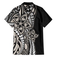 Polynesian Plumeria Floral Tattoo Pattern Family Matching Long Sleeve Bodycon Dress and Hawaiian Shirt Beige Style LT9 - Polynesian Pride