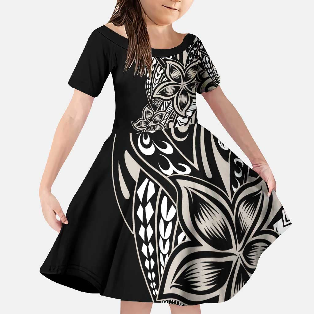 Polynesian Plumeria Floral Tattoo Pattern Family Matching Mermaid Dress and Hawaiian Shirt Beige Style LT9 Daughter's Dress Beige - Polynesian Pride