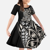 Polynesian Plumeria Floral Tattoo Pattern Family Matching Off The Shoulder Long Sleeve Dress and Hawaiian Shirt Beige Style LT9 Daughter's Dress Beige - Polynesian Pride