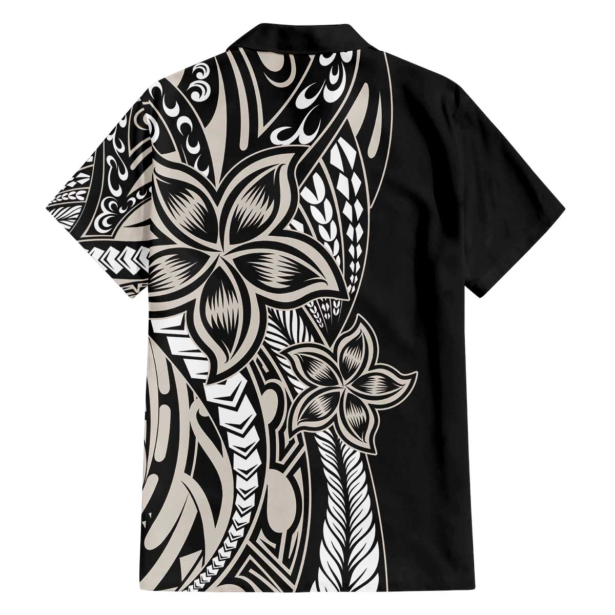 Polynesian Plumeria Floral Tattoo Pattern Family Matching Off The Shoulder Long Sleeve Dress and Hawaiian Shirt Beige Style LT9 - Polynesian Pride