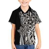 Polynesian Plumeria Floral Tattoo Pattern Family Matching Off The Shoulder Long Sleeve Dress and Hawaiian Shirt Beige Style LT9 Son's Shirt Beige - Polynesian Pride