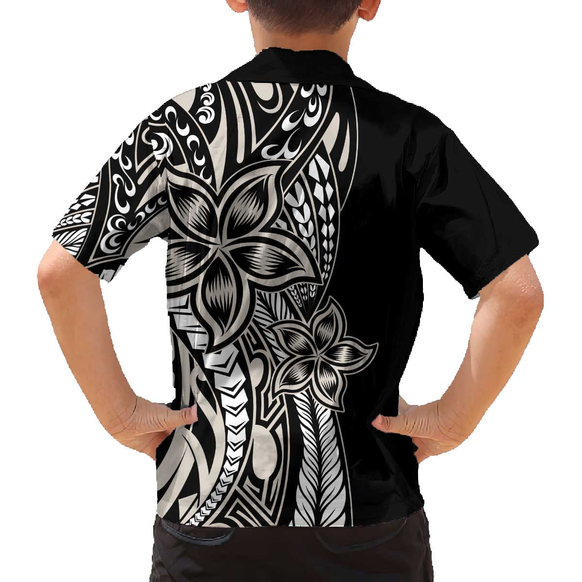 Polynesian Plumeria Floral Tattoo Pattern Family Matching Off Shoulder Short Dress and Hawaiian Shirt Beige Style LT9 - Polynesian Pride