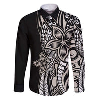 Polynesian Plumeria Floral Tattoo Pattern Family Matching Off Shoulder Short Dress and Hawaiian Shirt Beige Style LT9 Dad's Shirt - Long Sleeve Beige - Polynesian Pride
