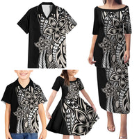 Polynesian Plumeria Floral Tattoo Pattern Family Matching Puletasi and Hawaiian Shirt Beige Style LT9 - Polynesian Pride