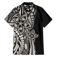 Polynesian Plumeria Floral Tattoo Pattern Family Matching Puletasi and Hawaiian Shirt Beige Style LT9 - Polynesian Pride