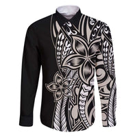 Polynesian Plumeria Floral Tattoo Pattern Family Matching Puletasi and Hawaiian Shirt Beige Style LT9 Dad's Shirt - Long Sleeve Beige - Polynesian Pride