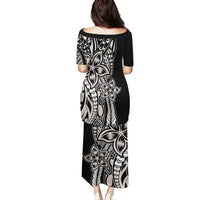 Polynesian Plumeria Floral Tattoo Pattern Family Matching Puletasi and Hawaiian Shirt Beige Style LT9 - Polynesian Pride